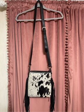 Trinity Ranch Cowhide Fringe Crossbody Bag - Black & White NWT